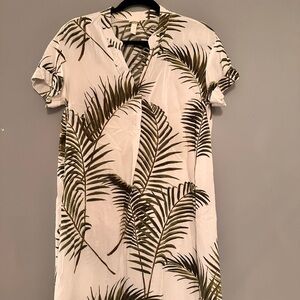 H&M White and Green Palm Print Mini Dress